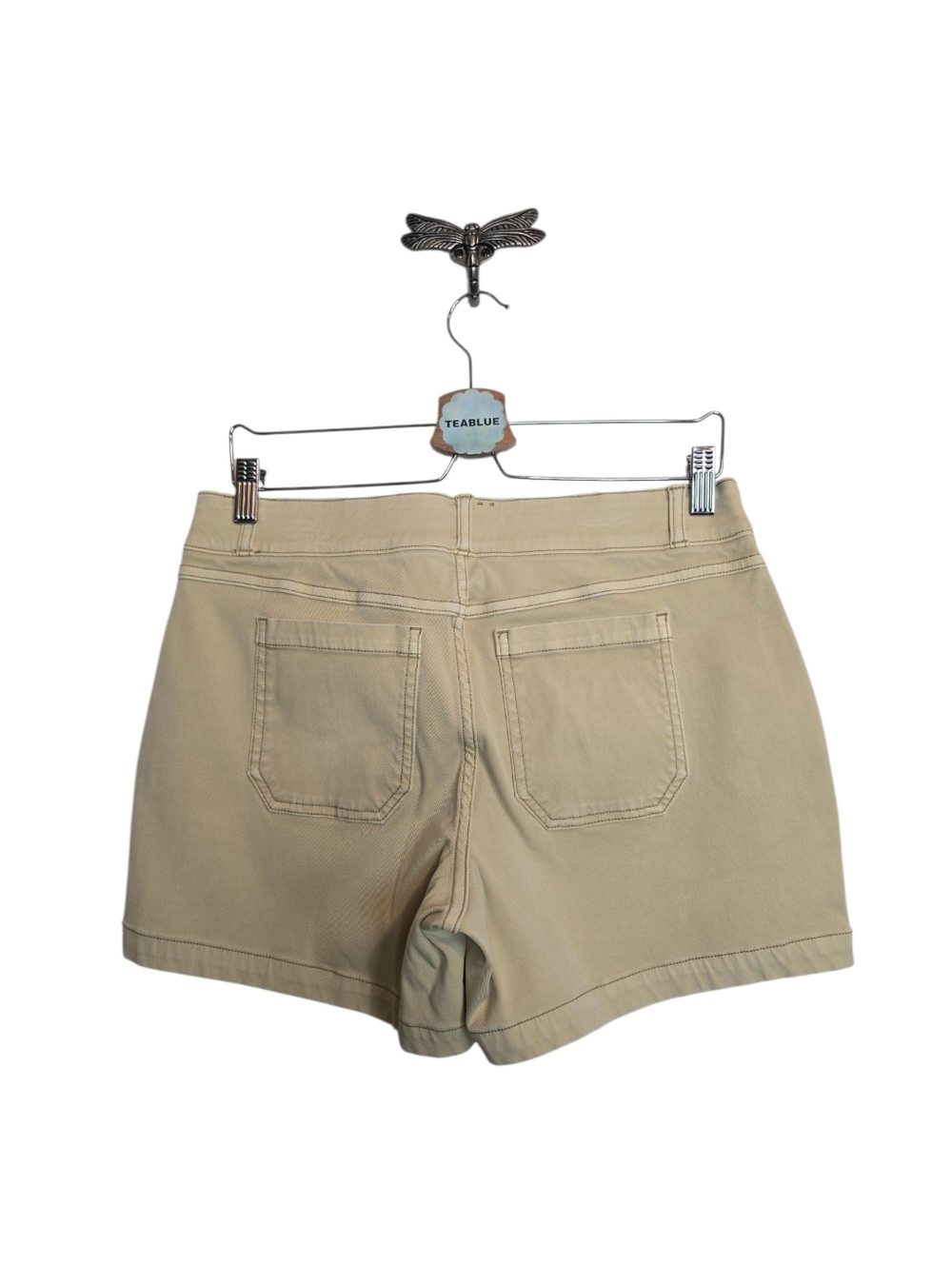 Spanx Stretch Twill Shorts Women’s Large Khaki / Beige High Rise Shaping Casual - Picture 2 of 12